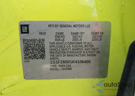 2019 Chevrolet Bolt Ev Premier из США, поврежденный, VIN 1G1FZ6S01K4106400